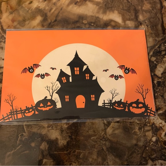 Halloween Haunted Spooky House Jack’o Lantern Pumpkin Bats Greeting Holiday Card - Picture 2 of 7